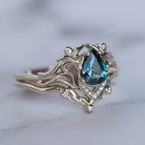 White gold engagement ring with teal sapphire, elvish bridal ring with diamonds / Lida small - Eden Garden Jewelry™