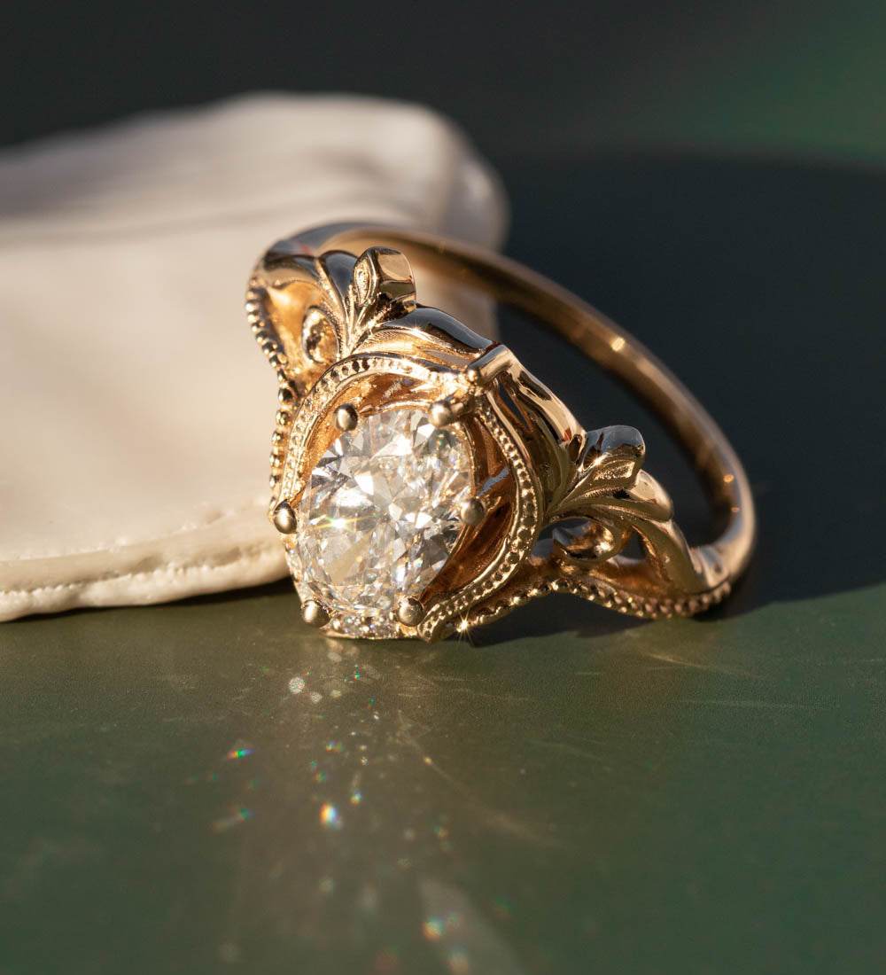 Lab grown diamond engagement ring, statement proposal ring with diamonds  / Lida - Eden Garden Jewelry™