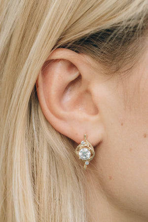 Nature inspired moissanite earrings, gold leaf earrings with 1 carat moissanites / Undina earrings - Eden Garden Jewelry™