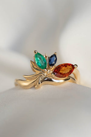 Cluster engagement ring, gold nature inspired ring with marquise cut gemstones / Strelitzia - Eden Garden Jewelry™
