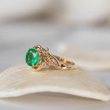 Natural emerald and diamonds engagement ring, elvish nature inspired gold ring / Undina - Eden Garden Jewelry™