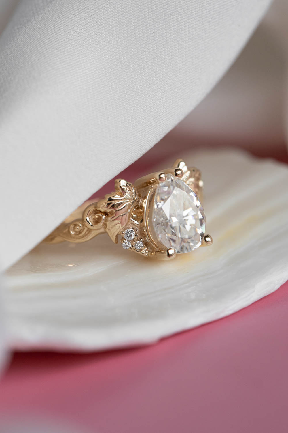 0.5 carat lab grown diamond engagement ring, gold leaves proposal ring with diamonds / Vineyard - Eden Garden Jewelry™