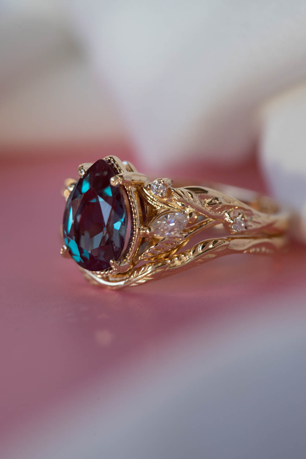 Colour changing alexandrite engagement ring, yellow gold proposal ring with diamonds / Patricia - Eden Garden Jewelry™