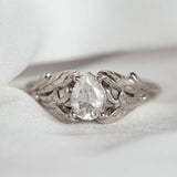 White sapphire nature inspired gold leaf engagement ring / Wisteria - Eden Garden Jewelry™