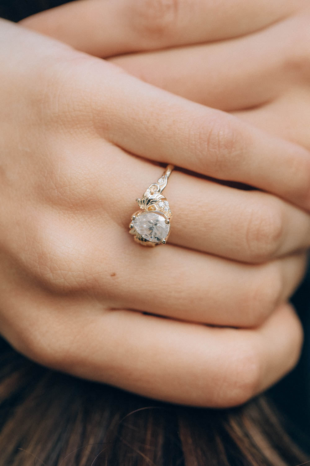 0.5 carat lab grown diamond engagement ring, gold leaves proposal ring with diamonds / Vineyard - Eden Garden Jewelry™