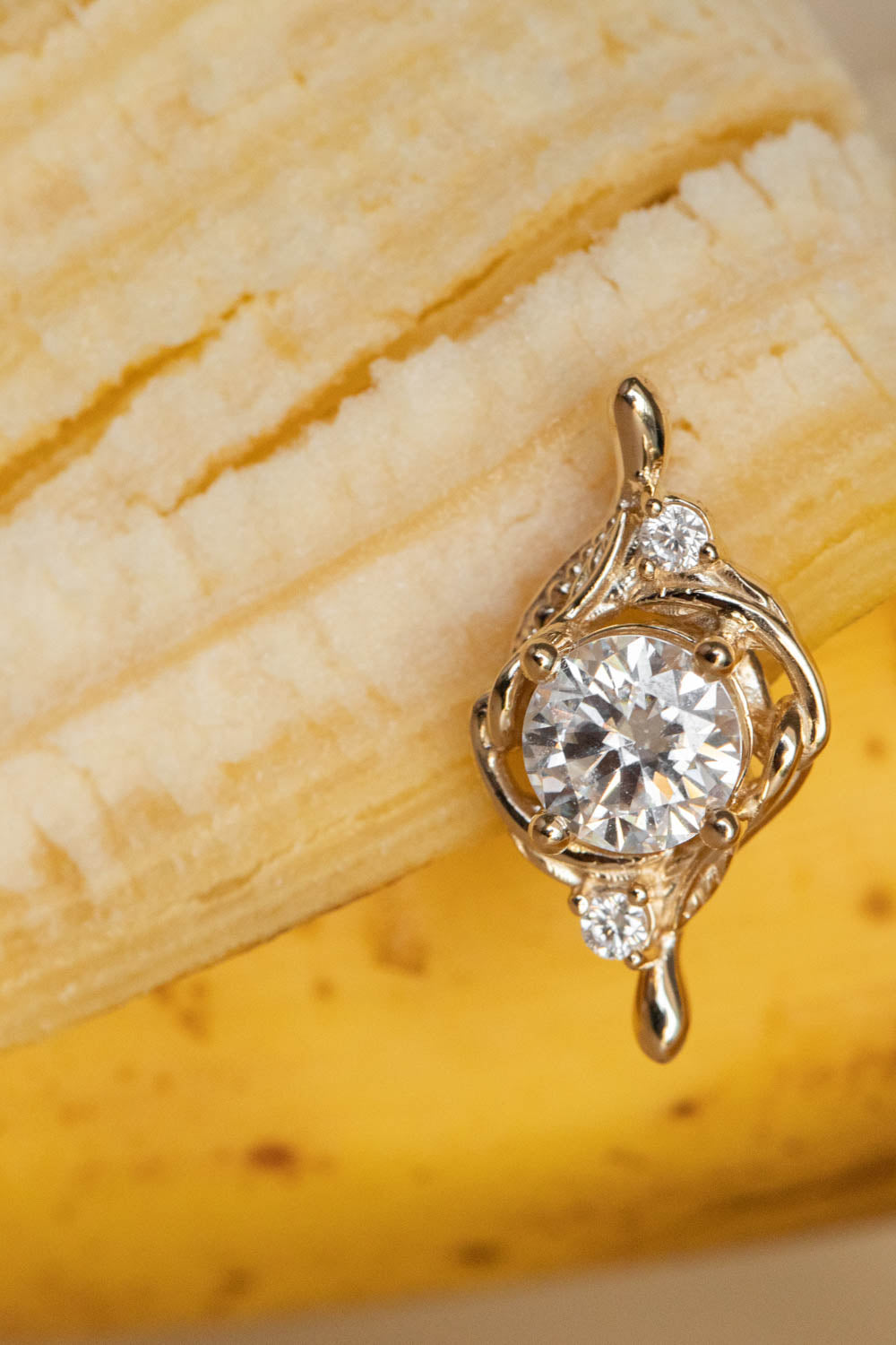 Nature inspired moissanite earrings, gold leaf earrings with 1 carat moissanites / Undina earrings - Eden Garden Jewelry™