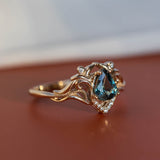 White gold engagement ring with teal sapphire, elvish bridal ring with diamonds / Lida small - Eden Garden Jewelry™