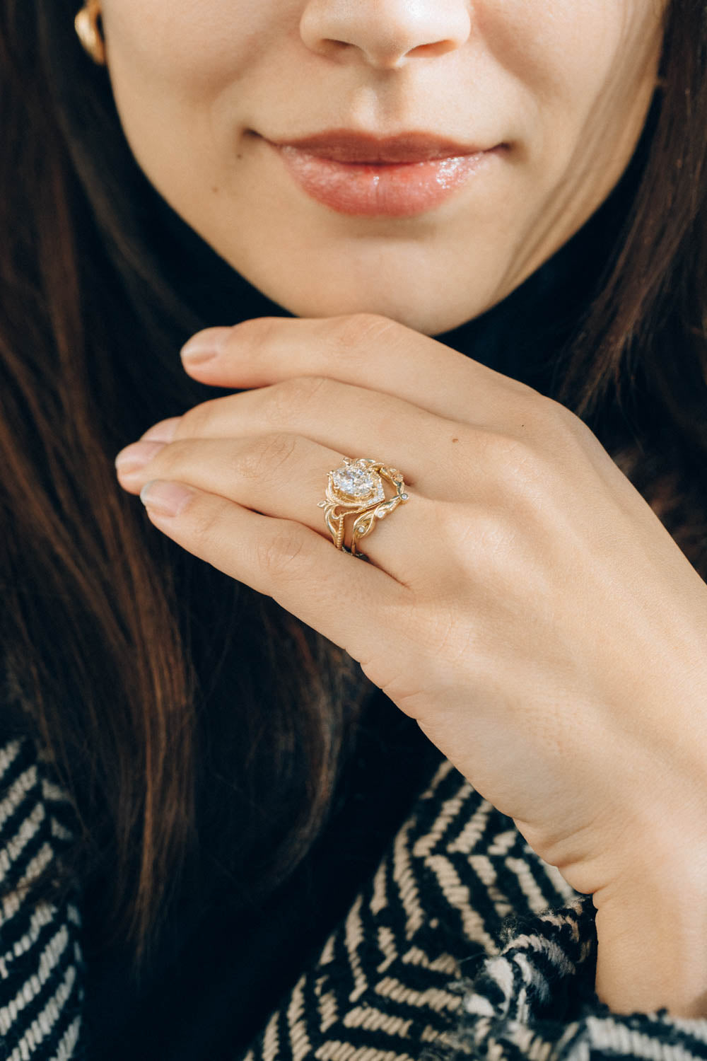 Lab grown diamond engagement ring, statement proposal ring with diamonds  / Lida - Eden Garden Jewelry™