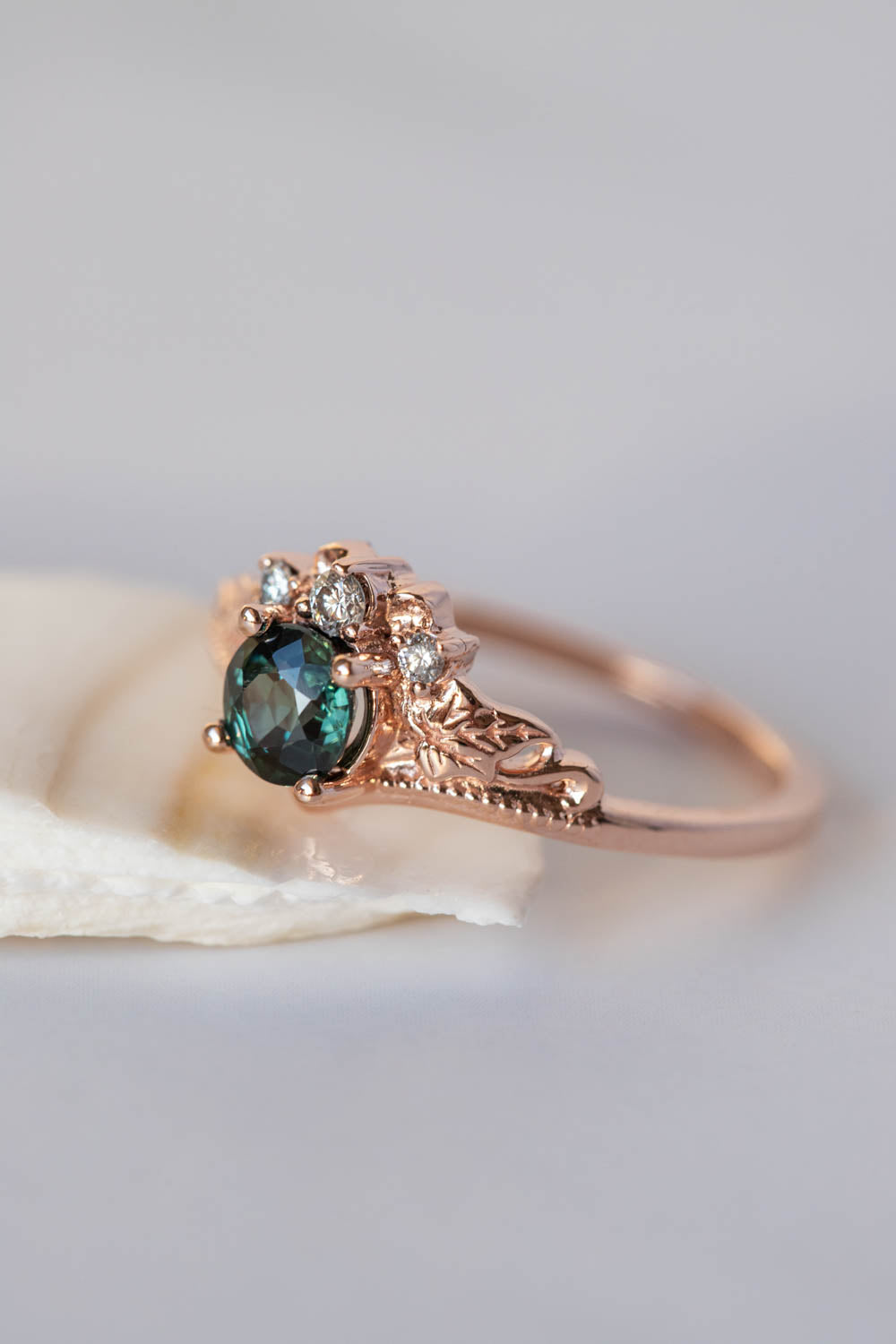 Sapphire and diamonds engagement ring, rose gold ivy leaves promise ring / Ariadne - Eden Garden Jewelry™