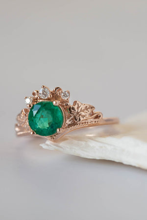 Emerald rose gold engagement ring, 1 carat gemstone ring / Ariadne - Eden Garden Jewelry™