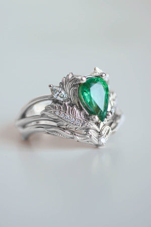 Pear shaped emerald engagement ring set / Adonis - Eden Garden Jewelry™