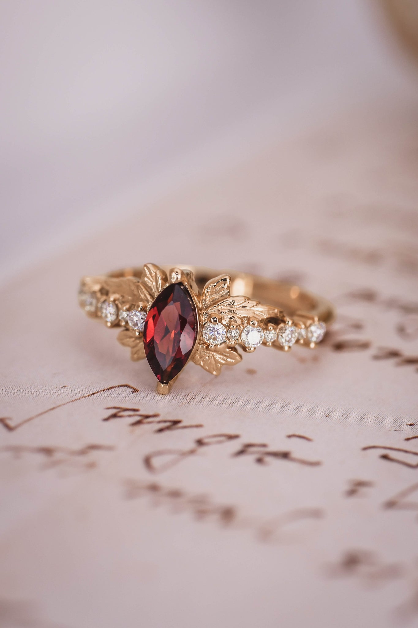 garnet and diamonds ring for woman