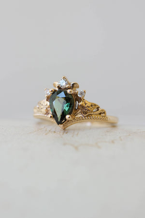 Custom request: Ariadne engagement ring with pear cut emerald and diamonds - Eden Garden Jewelry™